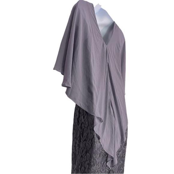 Midnight Velvet Mauve Lace Chiffon Cocktail Formal Night Out Evening Cape Dress - Picture 14 of 16